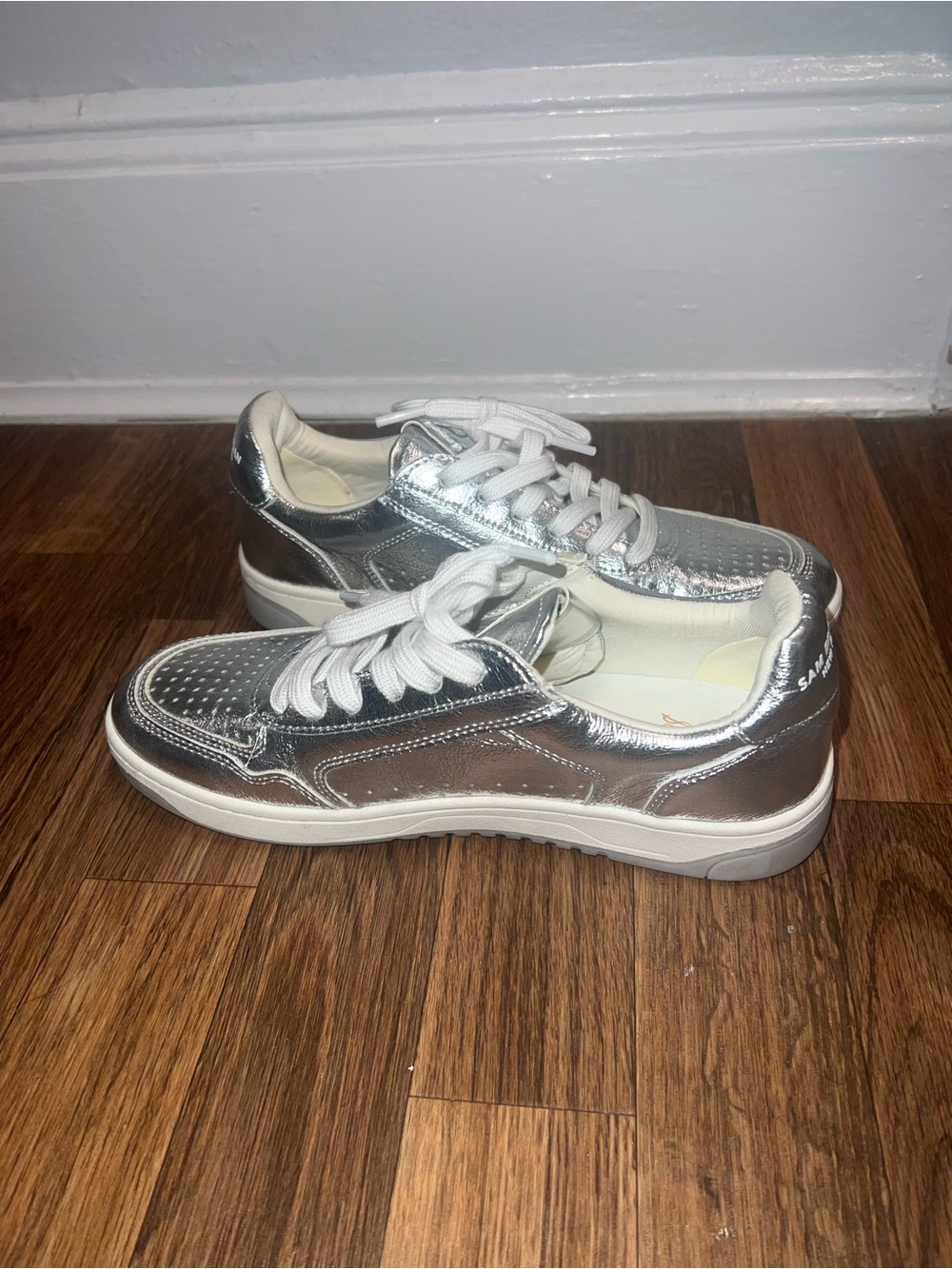 Sam Edelman Silver Metallic Lace-Up Sneakers